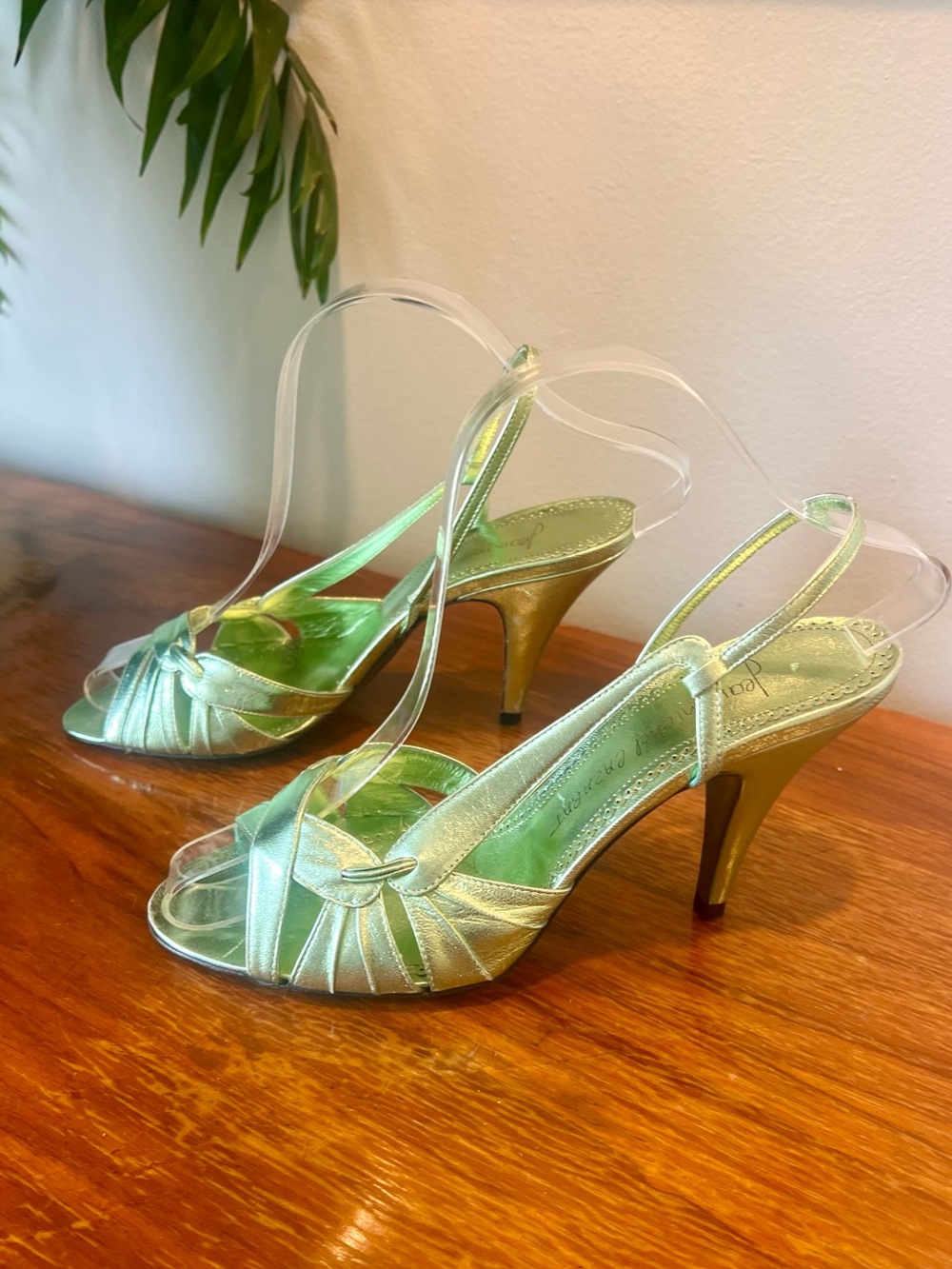 Jean-Michel CAZABAT Omayra Green Metallic Leather Slingback Heels